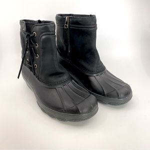 Sperry Saltwater Wedge Black Leather Quarter Duck Boots Color Black SZ 7